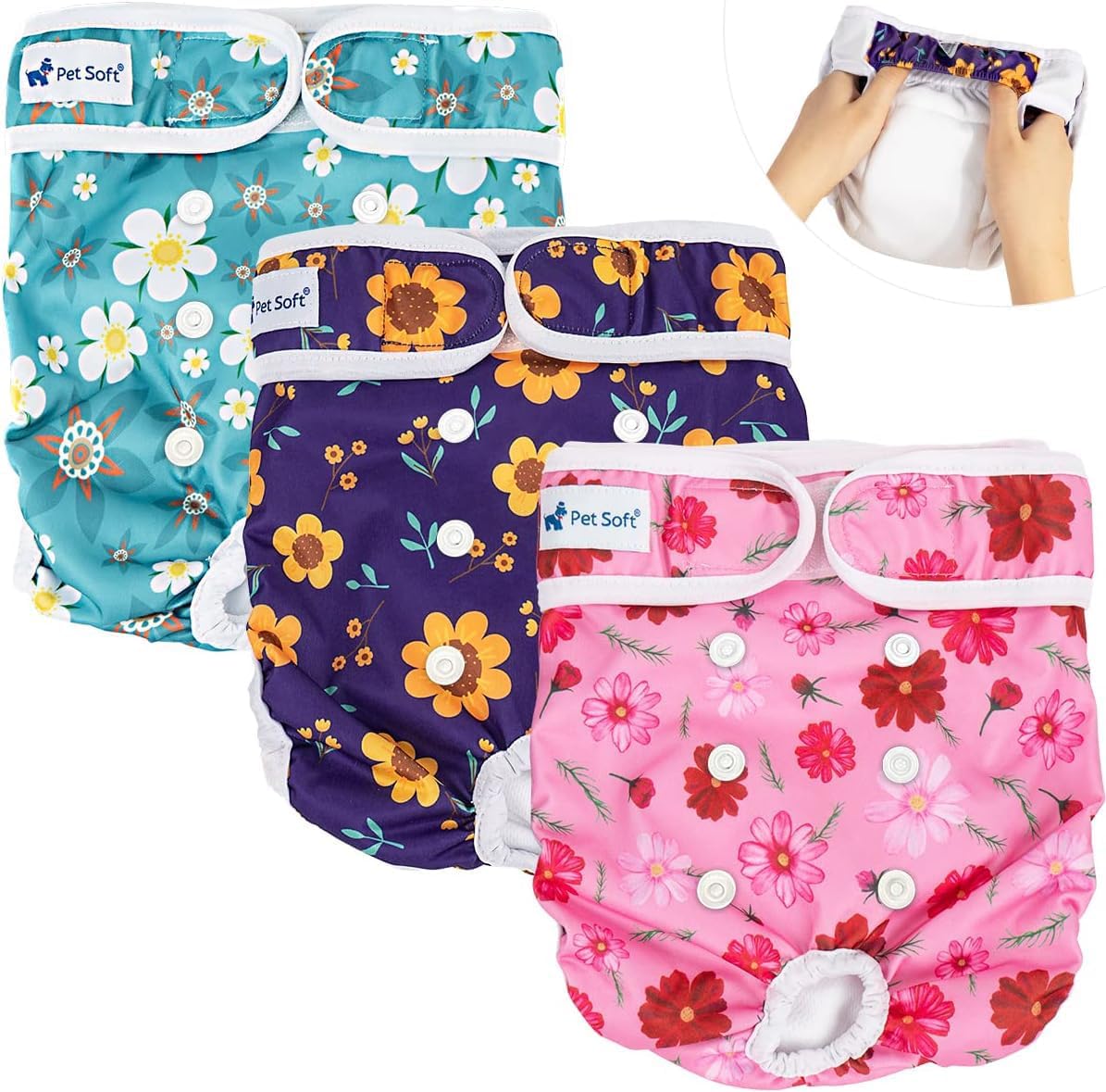 Pet Soft Washable Female Diapers Female Dog Diapers - Cute Flowers / X-Small:7.5''-10''