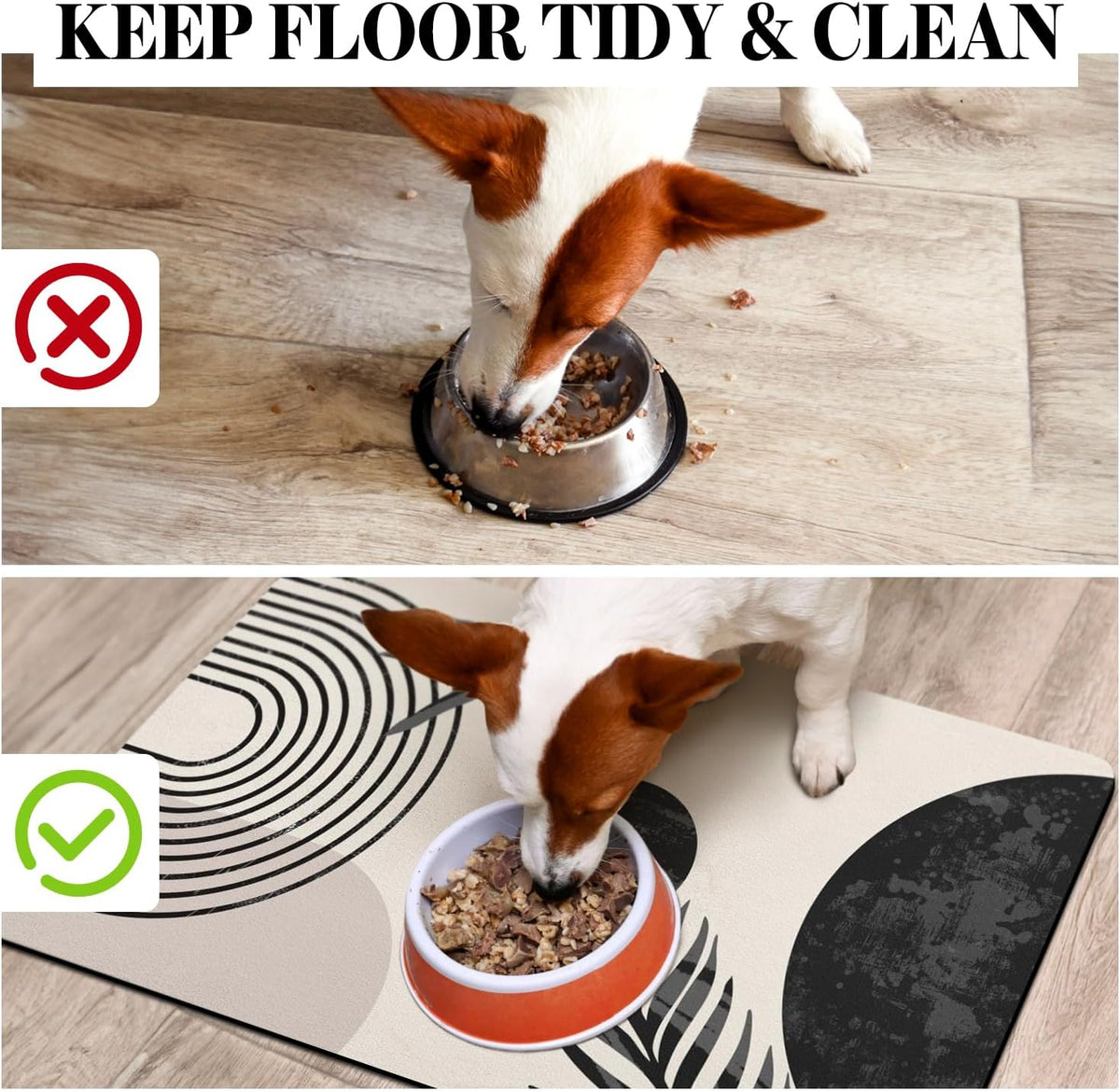 Dog Food Mats for Floors, Absorbent Dog Bowl Mat for Food and Water Dispenser Mat, Quick Dry Cat - Boho White / M(16"×24") - image 3