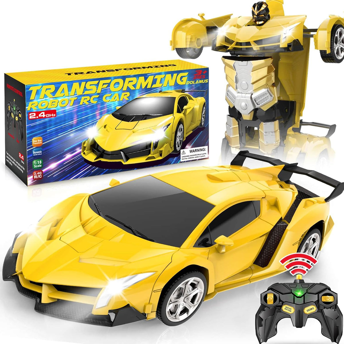 Dolanus Remote Control Car, Transform Robot, Boys Toys Gifts - Yellow