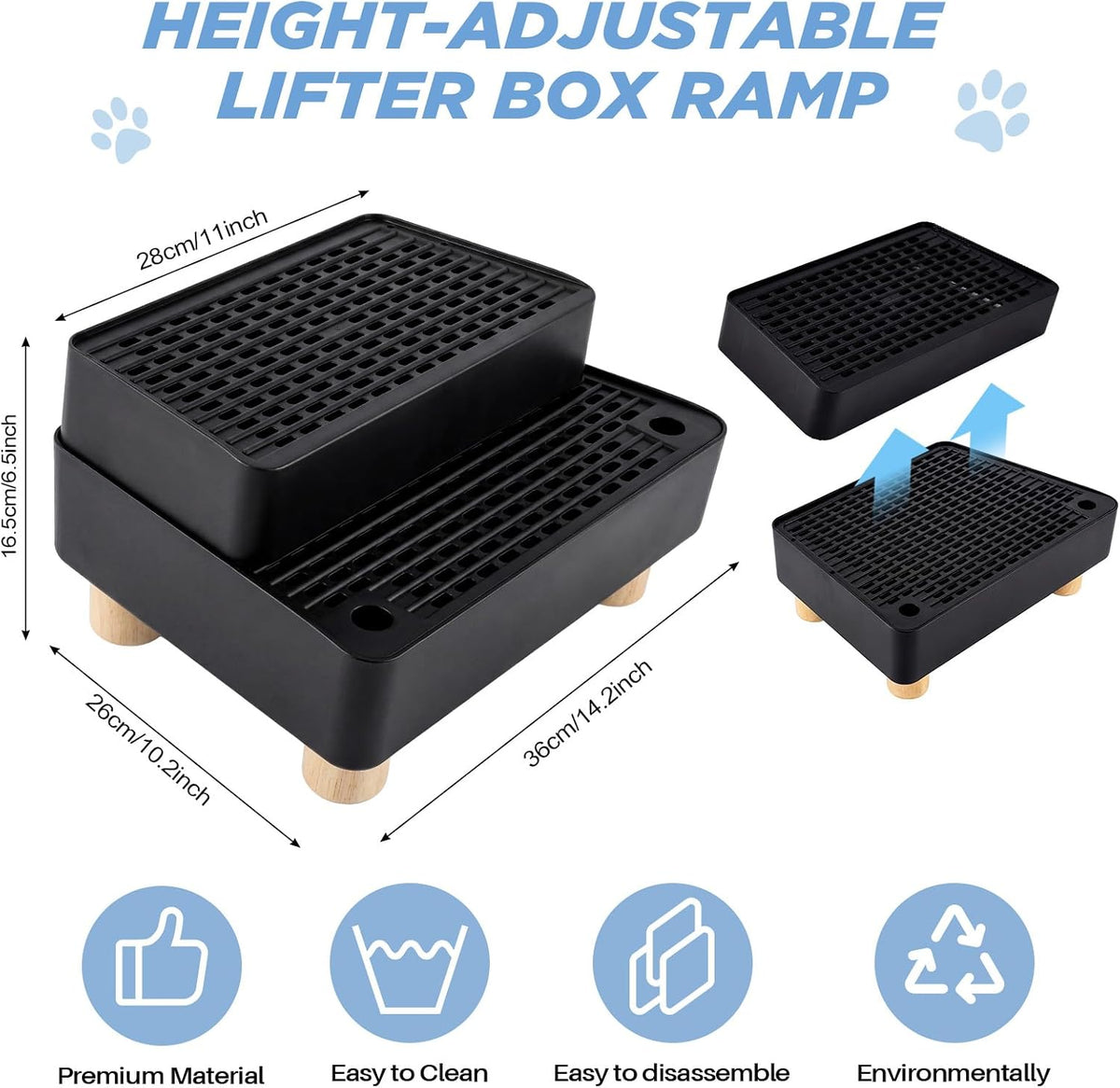 Adjustable Litter Box Step, Cat Ramp for Litter Box, 2 Steps - Black / 2 step - image 3