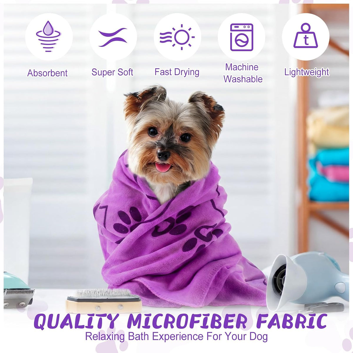 Fanfanwin 4 Pcs Dog Bath Towels Microfiber Drying Dog Towel Absorbent - Purple,Pink - image 4