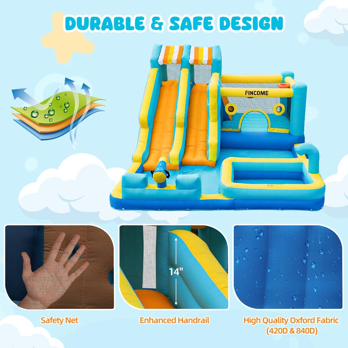 FINCOME 10 in 1 inflatable bounce house with double water slides, climbing wall and splash pool - view 8