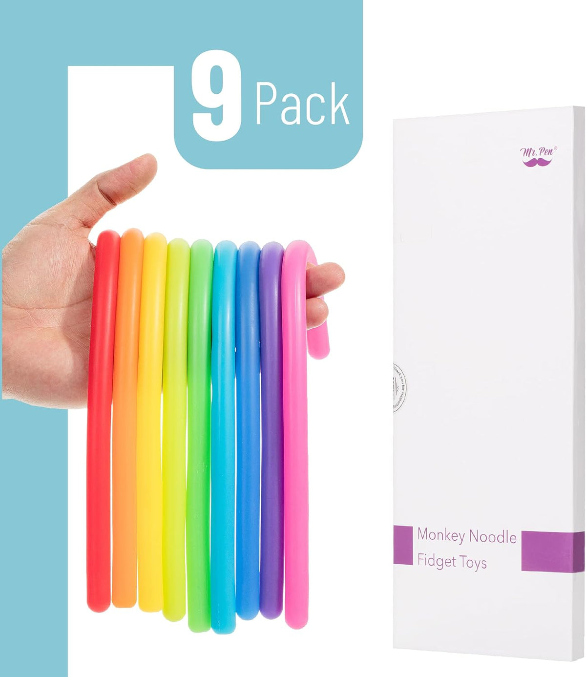Mr. Pen, Monkey Noodle Fidget Toy, Colorful - Rainbow Rocket / 9 Pack - image 2
