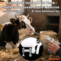 30ML Veterinary Metal Feeding Gun, Continuous Drench Gun Dosing Device Veterinary Adjustable Medicine Dispenser Husbandry Autonomous Feeding Tool, for Pig Cow, Sheep, Horse (White Color, 30ML+Kettle)