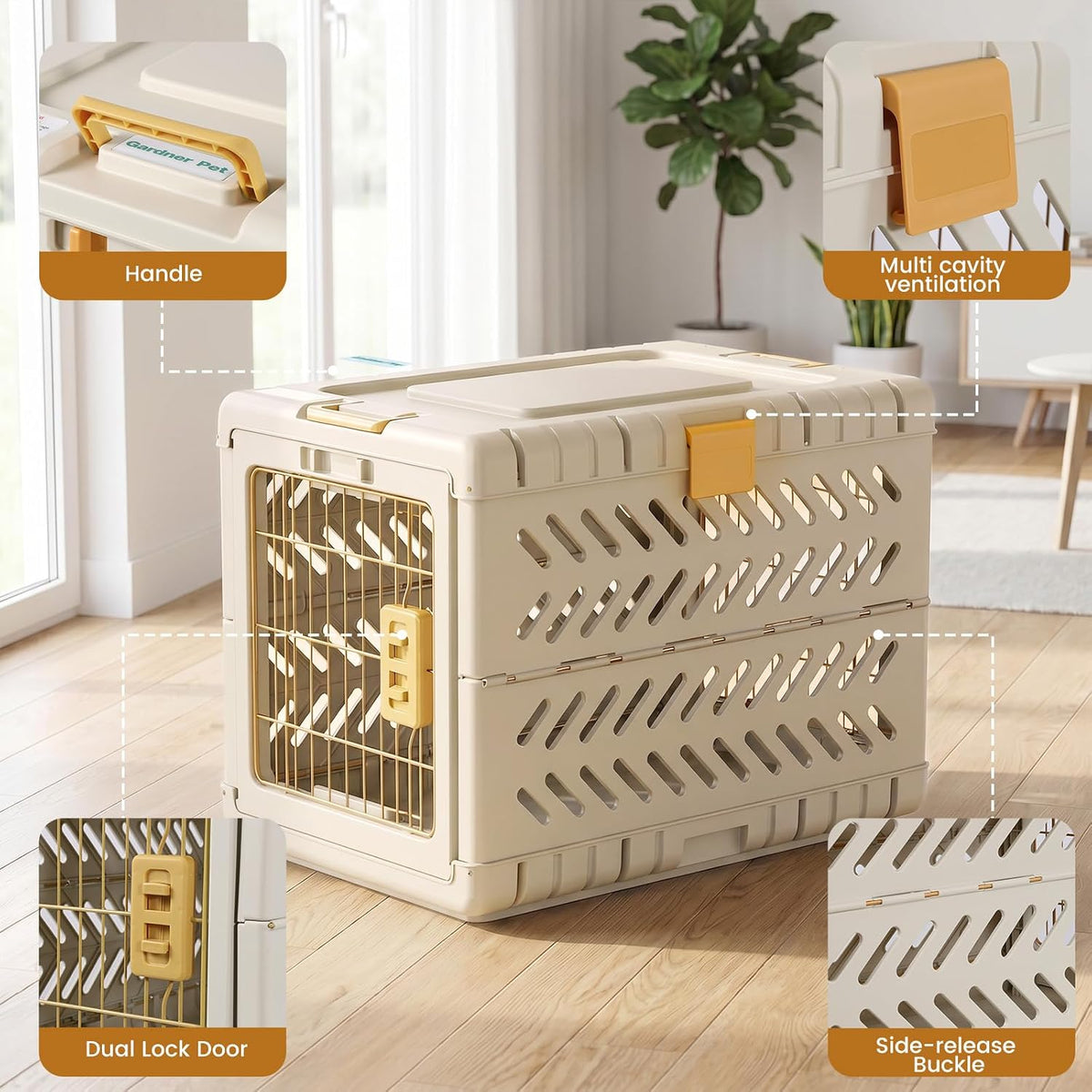 Collapsible Dog Crate for Small/Medium Dogs - Beige / 28.0"L x 18.3"W x 20.9"H - image 4