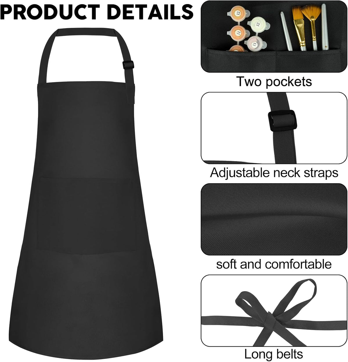 5 Pack Kids Apron Adjustable Children Apron with 2 Pockets Children - Black / 5 - image 3