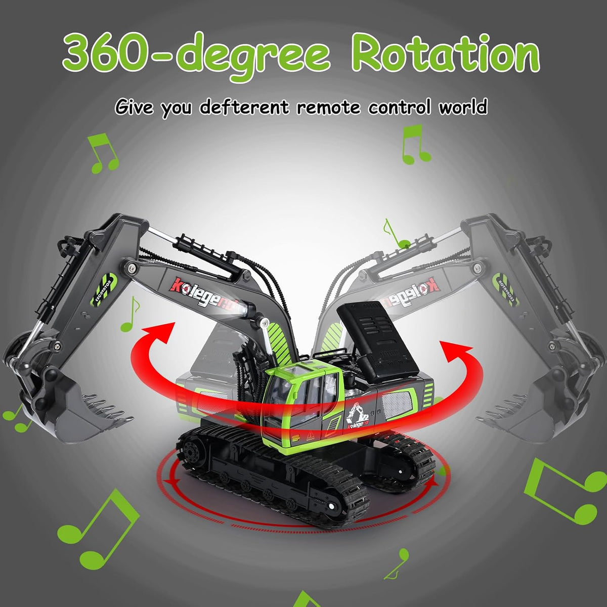 kolegend RC Excavator Toy, 1:18 Remote Control Excavator - Green / Medium - image 4