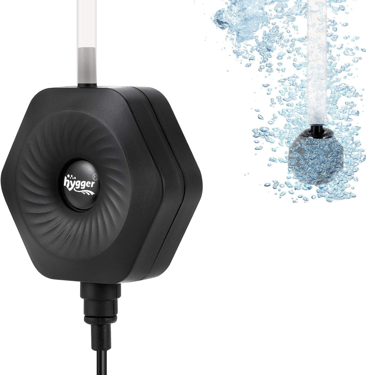 hygger Ultra Silent 1.5W Fish Bowl Aqaurium Mini Air Pump - Black