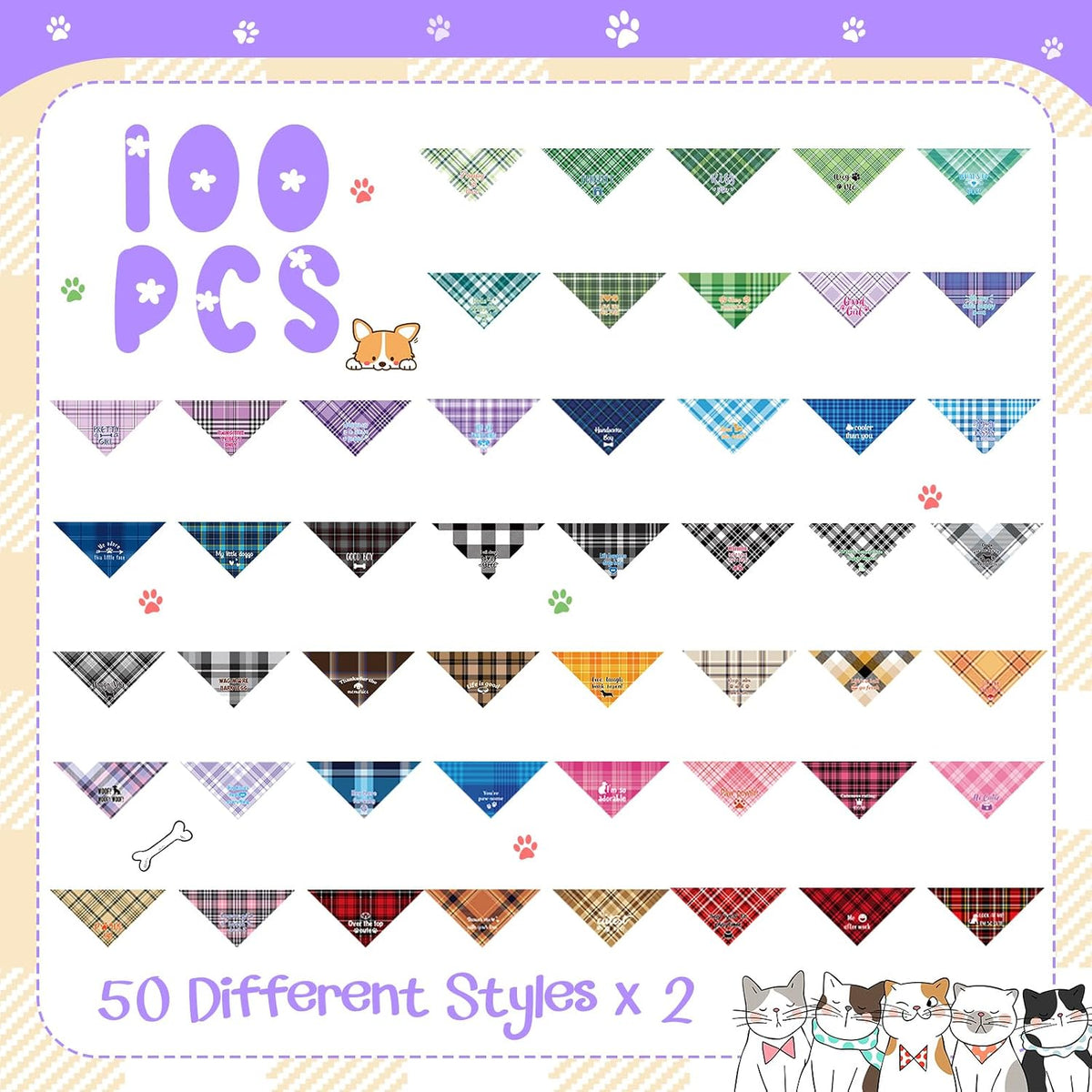 Sweetude 100 Pcs Dog Bandanas Bulk Triangle Bibs Adjustable - Stylish - image 3
