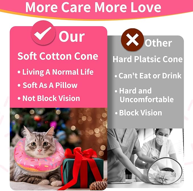 Cat Cone Collar Soft, Cat Recovery Collar for Wound Healing Cute Donut Adjustable Cones to Stop Licking Comfortable Lightweight Neck Elizabethan for Kittens After Surgery