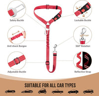 SlowTon Dog Seat Belt for Car, 2 Pack Dog Car Harness Seatbelt Adjustable with Elastic Bungee Buffer, 2 in 1 Pet Car Leash Headrest Restraint Dog Reflective Safety Tether (S, Red, Headrest+Clip)