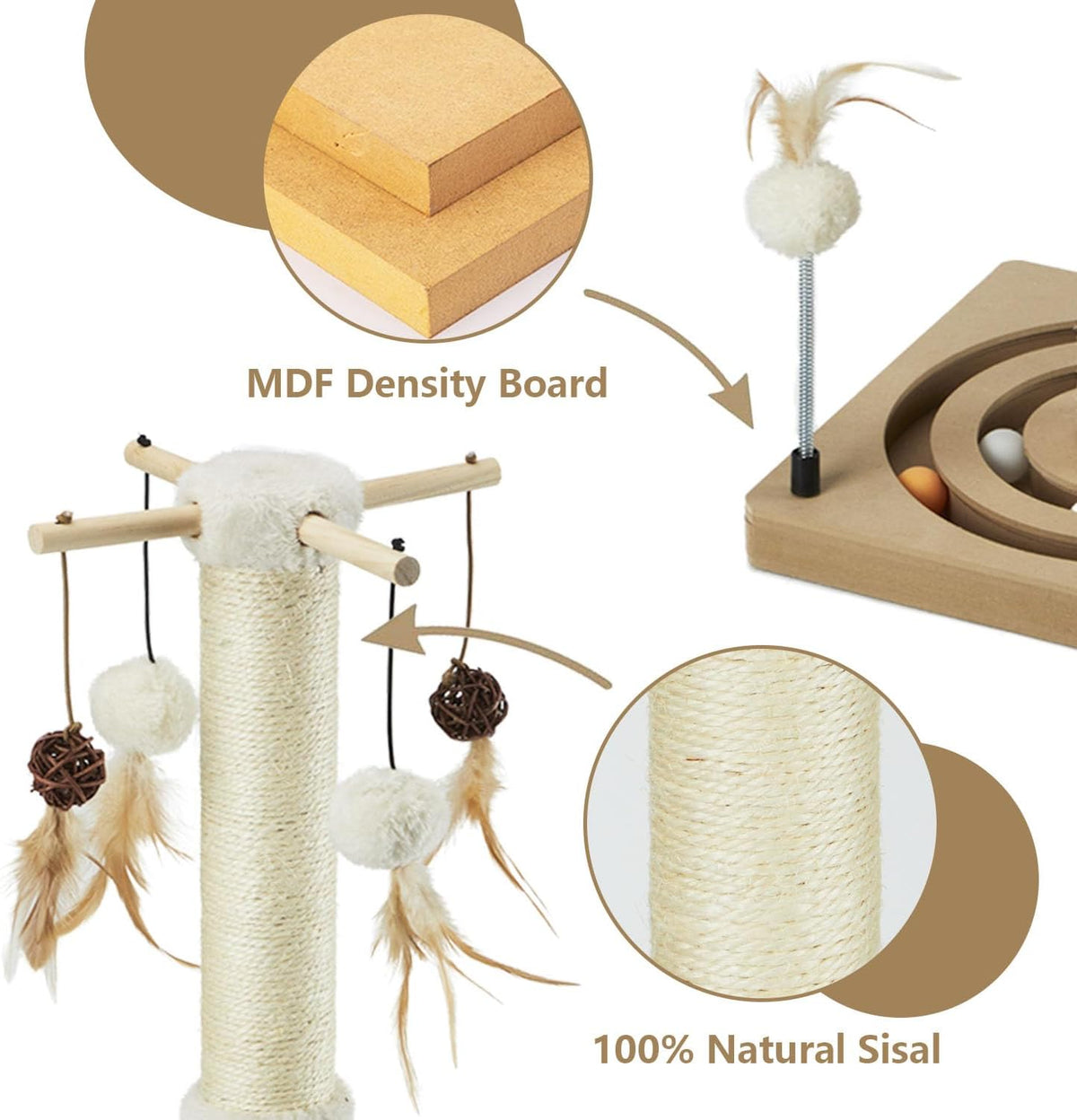 PEEKAB Cat Scratching Post Sisal Scratch Posts for Indoor Kittens - 25 inches Double Orbit - image 3
