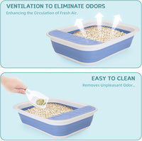 Collapsible Kitten Litter Box, ShineMe Open Top Small Cat Litter Box with Scoop and Litter Bag, Anti-Splash Waterproof Kitty Toilet Potty Pan for Sick Frail Cat 17" x 13.5", Blue
