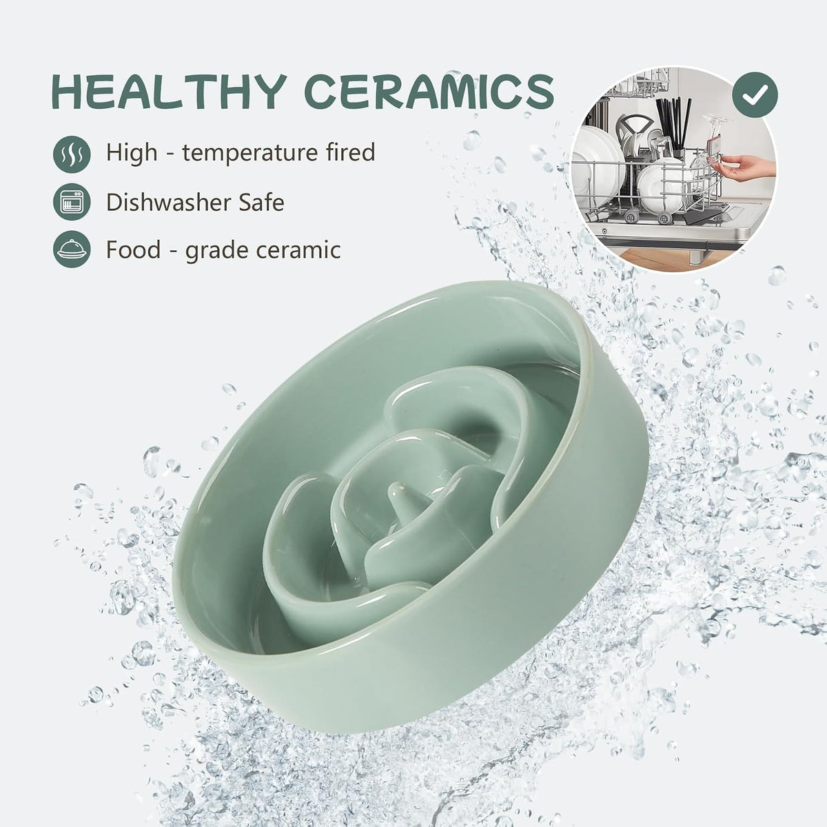 Ceramic Slow Feeder Dog Bowls - Light Green / 6.1inch-A+Stand - image 4
