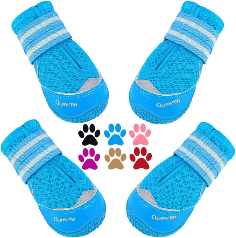 QUMY Dog Shoes for Large Medium Dog Boots & Paw Protectors for Hot - Blue / Size 6: 2.6''x3.0''(W*L) for 52-65 lbs