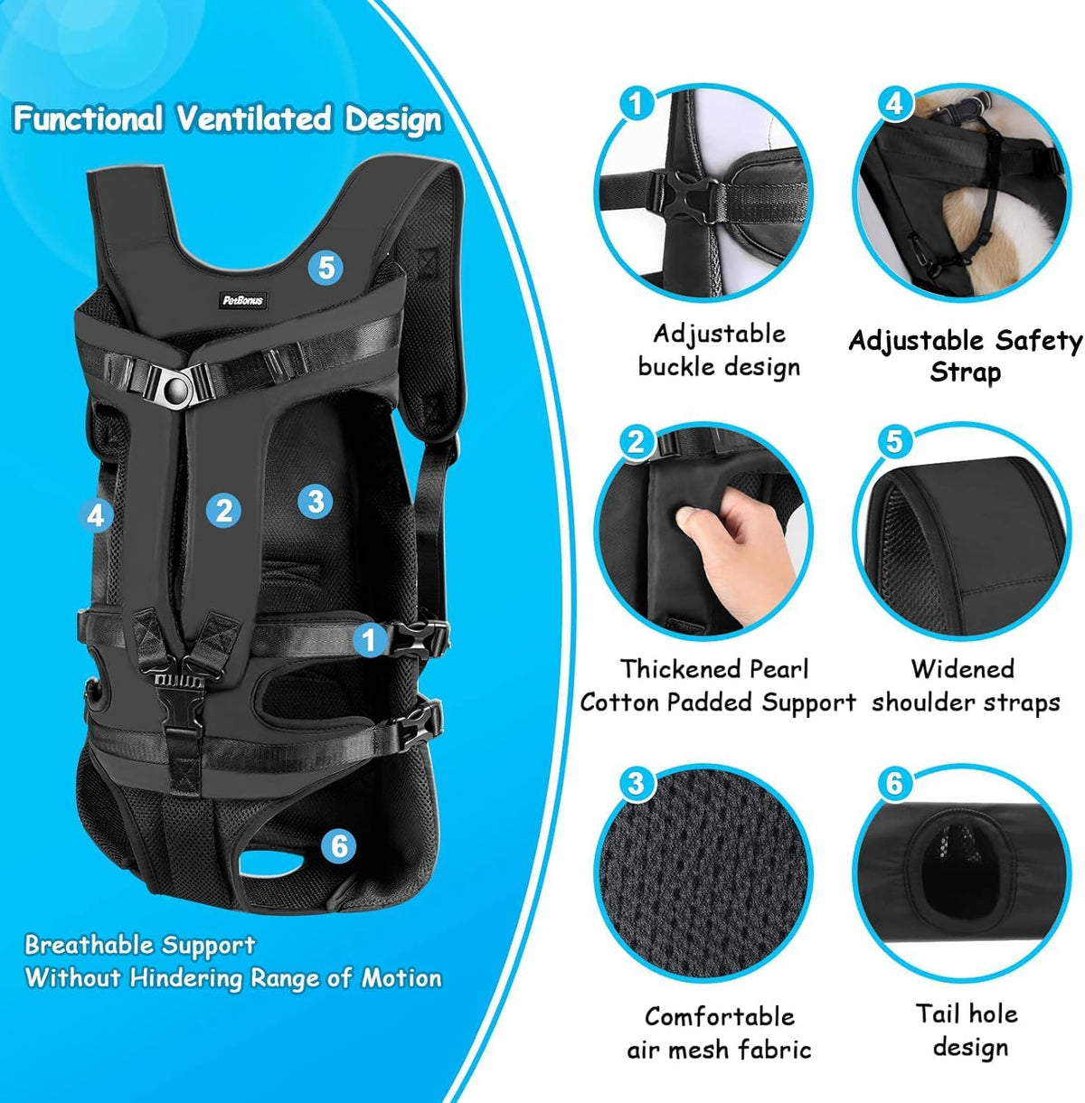 Pet Front Dog Carrier Backpacks, Adjustable Pet Backpack - Black / X-Large - image 2
