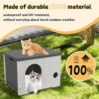 Plastic Outdoor Cat House Waterproof Feral Cat Shelter(Gray)