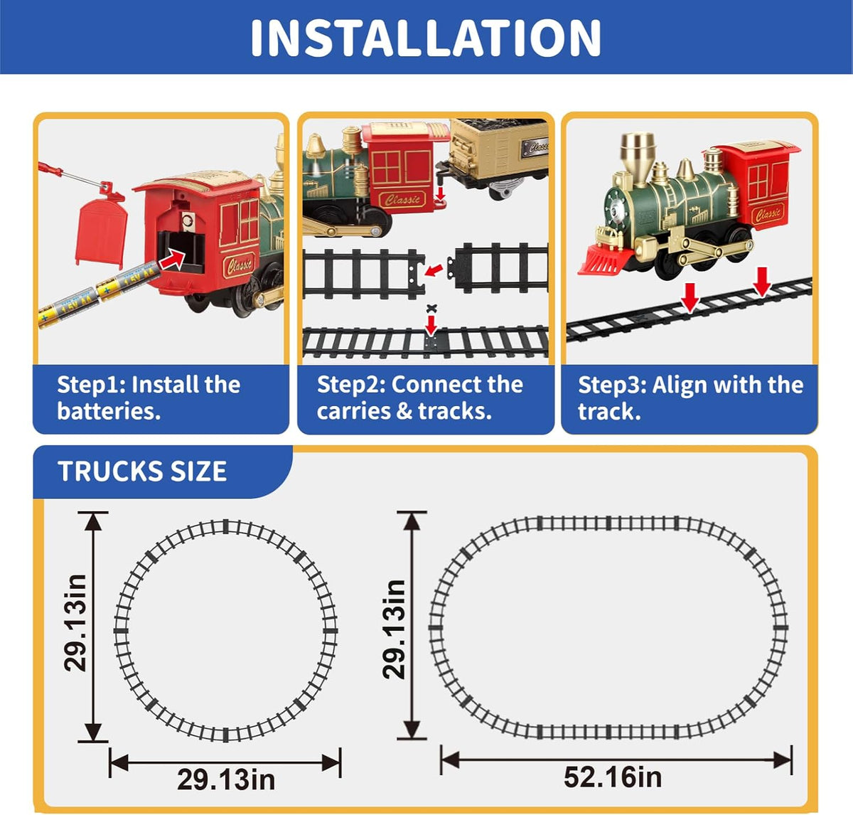 JUQU Train Set, Battery Operated Model Train Toy with Light - Green Gold Red - image 4
