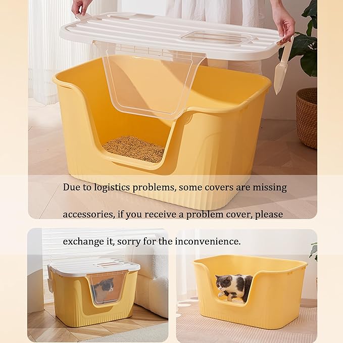 Vealind Cat Litter Box Lid with Clear Door Only Fit for Vealind XXL Cat Litter Pan, Top Entry Litter Box with Lid