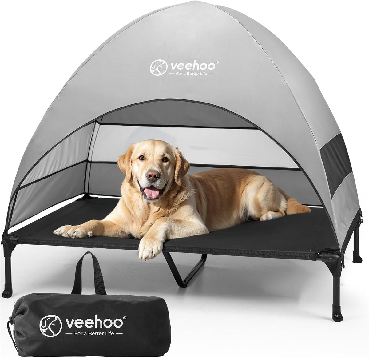 Veehoo Outdoor Dog Bed with Canopy - Black / 49.0"L x 33.0"W x 42.5"Th