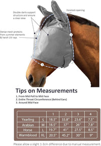 Harrison Howard UV-proof Multi-Function Fabrics Thick Fleece Padding Horse Fly Mask Half Face with Ears Original Grey Horse Large