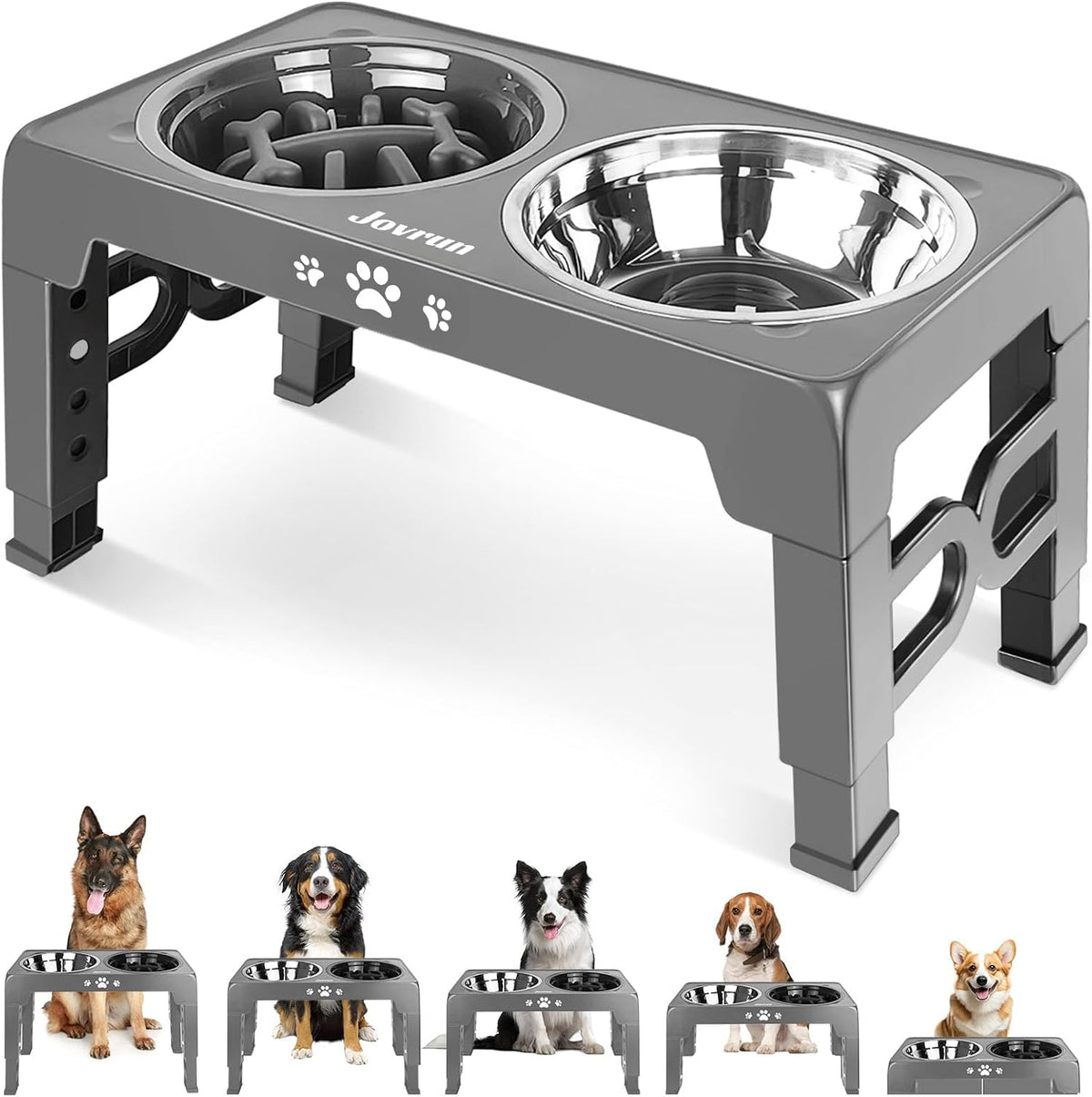 Elevated Dog Bowls for Medium Large Size Dogs - Grey / Medium Large / 1 Basic&1Slow Bowl