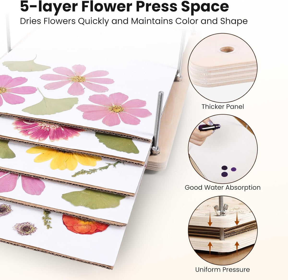 Aboofx Wooden Flower Pressing Kit - 17" x 11.8" 5 Layers - image 3