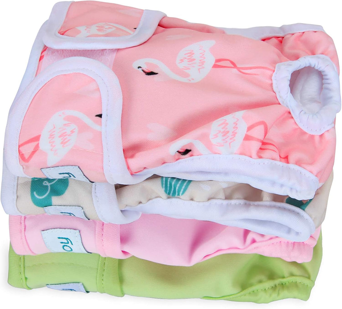 Teamoy Female Dog Diapers, Washable Doggie Period Diaper - XS (Pack of 4) / Flamingo+ Cloud+ Green+ Pink (4pcs)