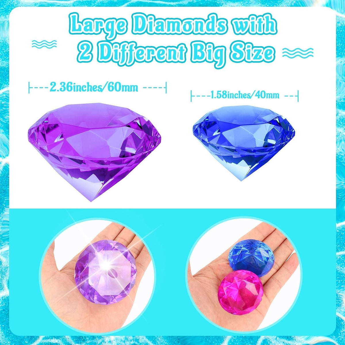 MARFOREVER diving gems pool toys, 15 colorful acrylic diamonds in two sizes - view 5