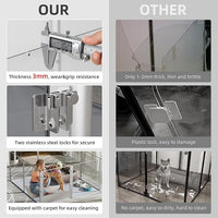 Dog Clear Playpen Fence Kennel: Pet Indoor Heavy Duty Whelping Box Pen Cage with Waterproof whelping pad - Small Animal Acrylic Exercise Kennel Pen with Metal Frame for Cats Puppy Rabbits Guinea Pig