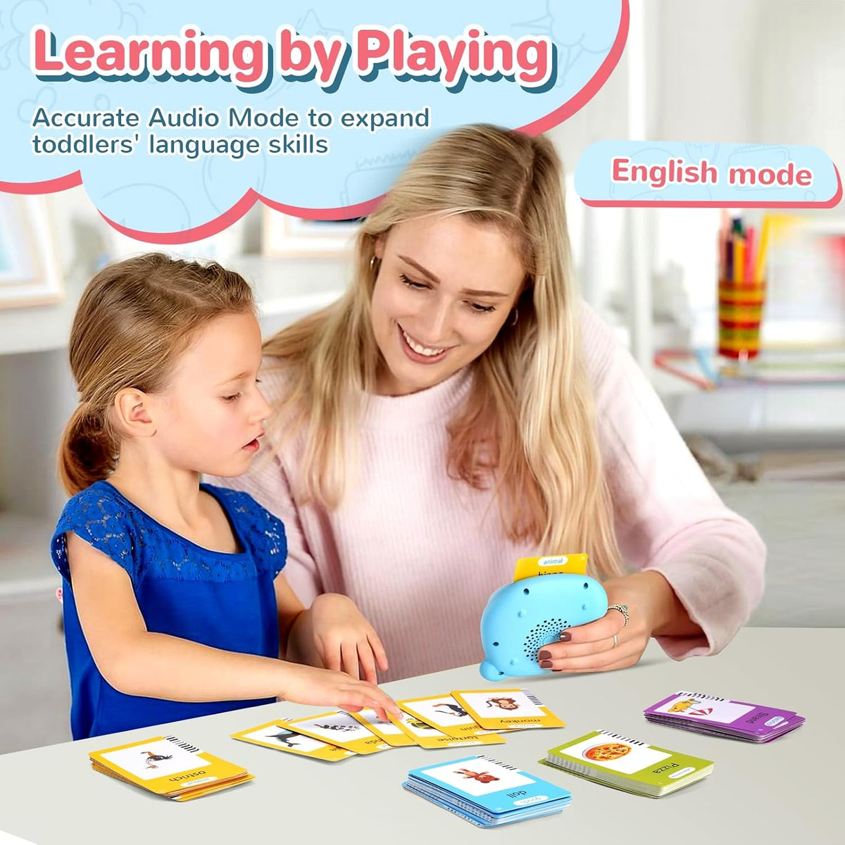 Spanish & English Talking Flash Cards for Toddler - Blue / Upgrade Version(abc+123-510 English Words) - image 4