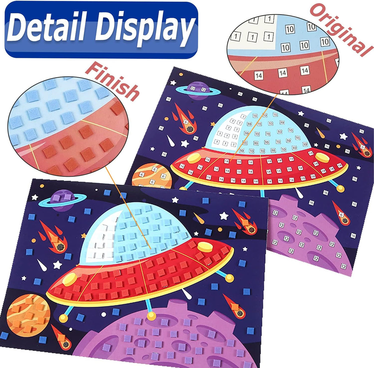 LZHZH Mosaic Sticker Art for Kids, Butterfly, Sailboat - Space Rocket Mosaic - image 3