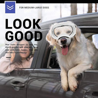 NAMSAN Clear Dog Goggles for Large Dogs, Wide Eyecup & Soft Frame, Anti-UV Sunglasses for Dogs Medium to Large Breed, Driving Dog Eye Protection, Windproof Dustproof, Adjustable, White Frame