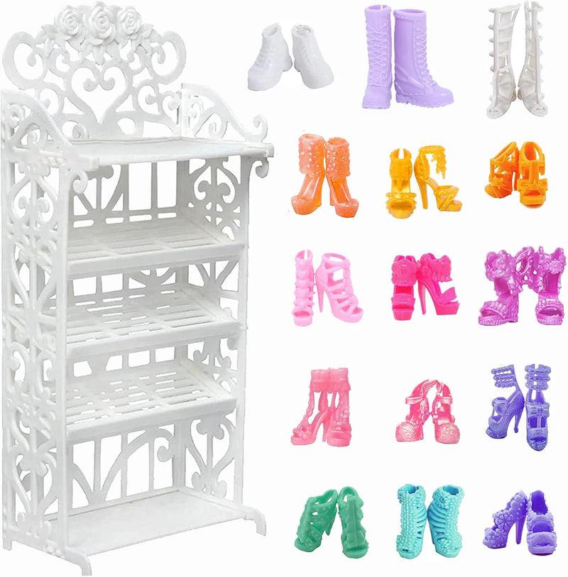 1 Doll Shoes Rack Shelf + 20 Pairs Shoes Set for 11.5 Inch Girl Doll – Fun for Kids & Family