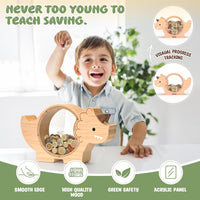 Summidate Wooden Dinosaur Piggy Bank - Triceratops / Standard - image 3