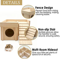 Wooden Hamster Hideout House Castle with Platform, Bowl & Ladder – Essentials for Small Pets - 3 Room + Bowl – 2.24" Entrance - image 2