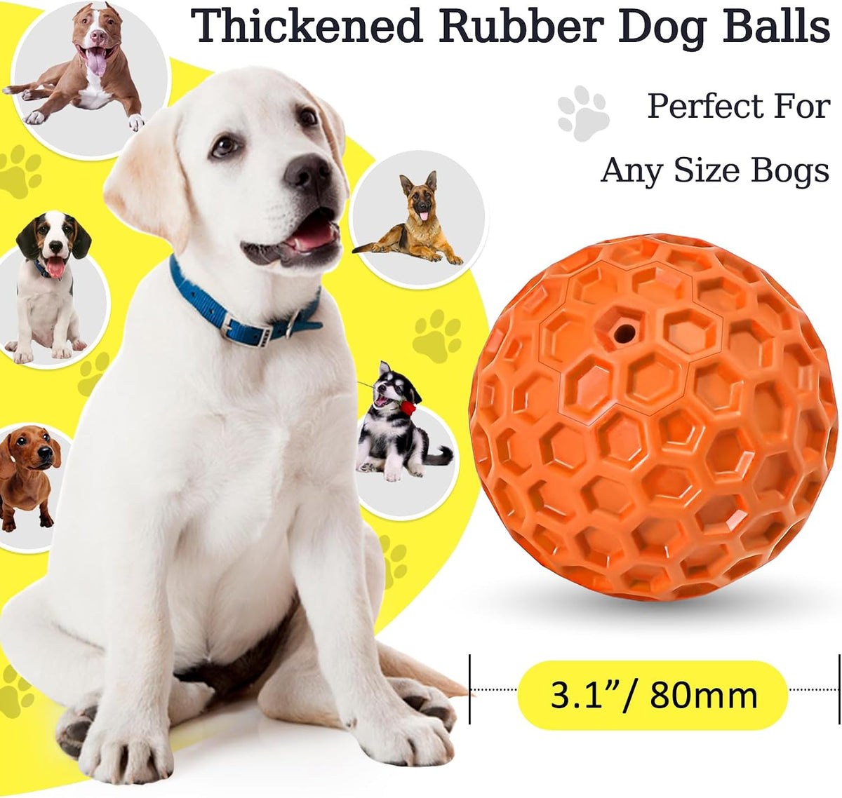 2 Pack Indestructible Squeaky Dog Balls for Aggressive Chewers - Orange - image 2