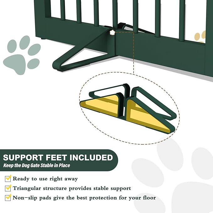 Freestanding Pet Gate for Dogs, Indoor Wooden Dog Gate for House, Foldable Dog Gate for Doorway, Stair, Step Over Pet Puppy Safety Fence Tall, 80 Inch Wide, 4 Panels 32", Green