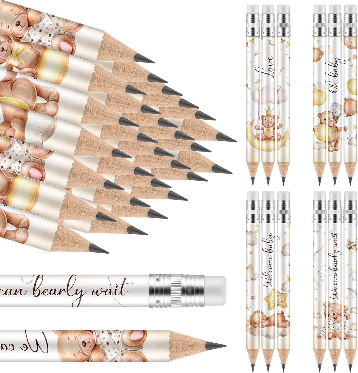 Tinlade 60 Pcs Baby Shower Pencils for Games, Mini Golf Pencil - Bear