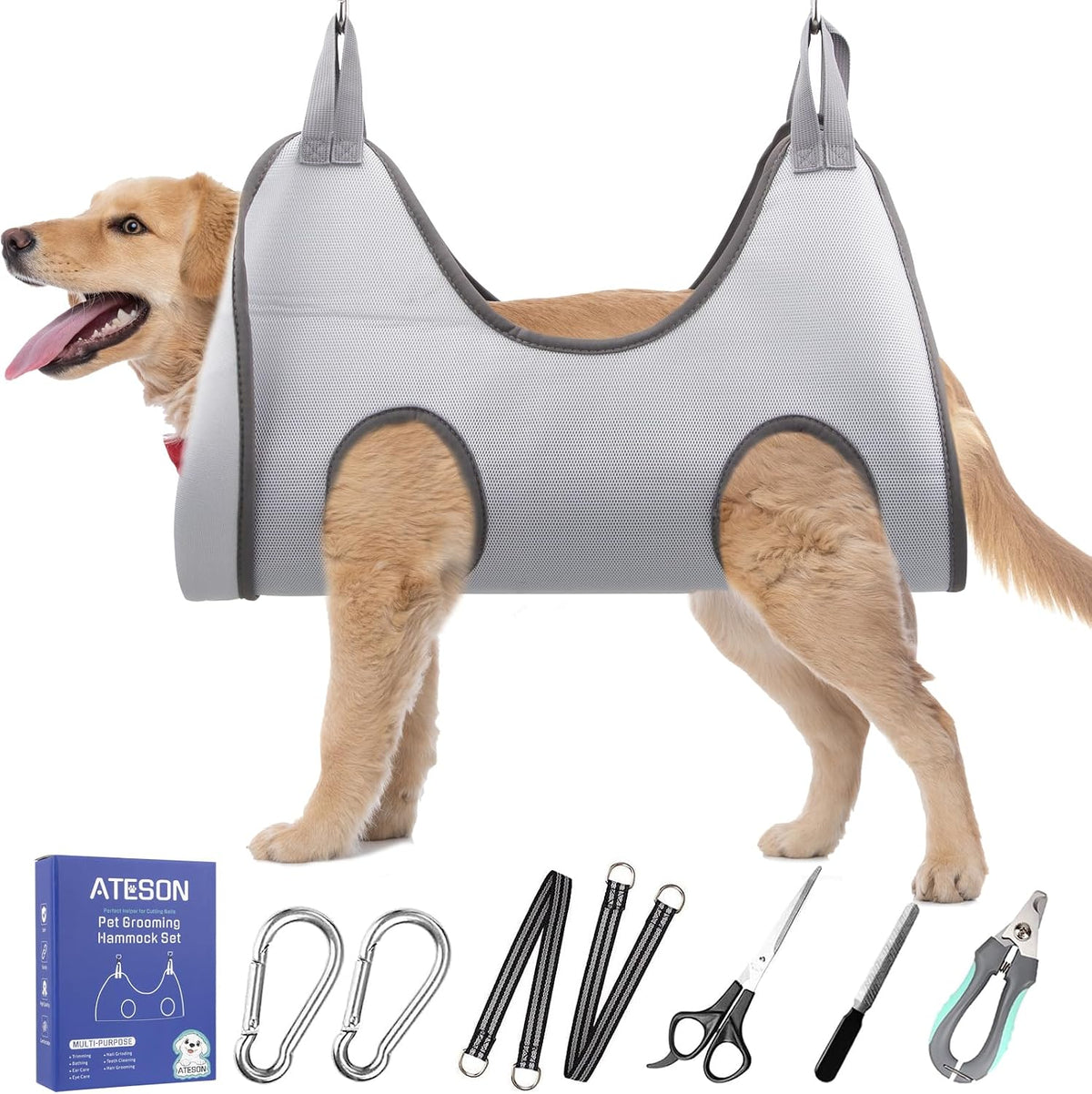Ateson Pet Grooming Hammock - L for Large Dogs 60LB / Gray