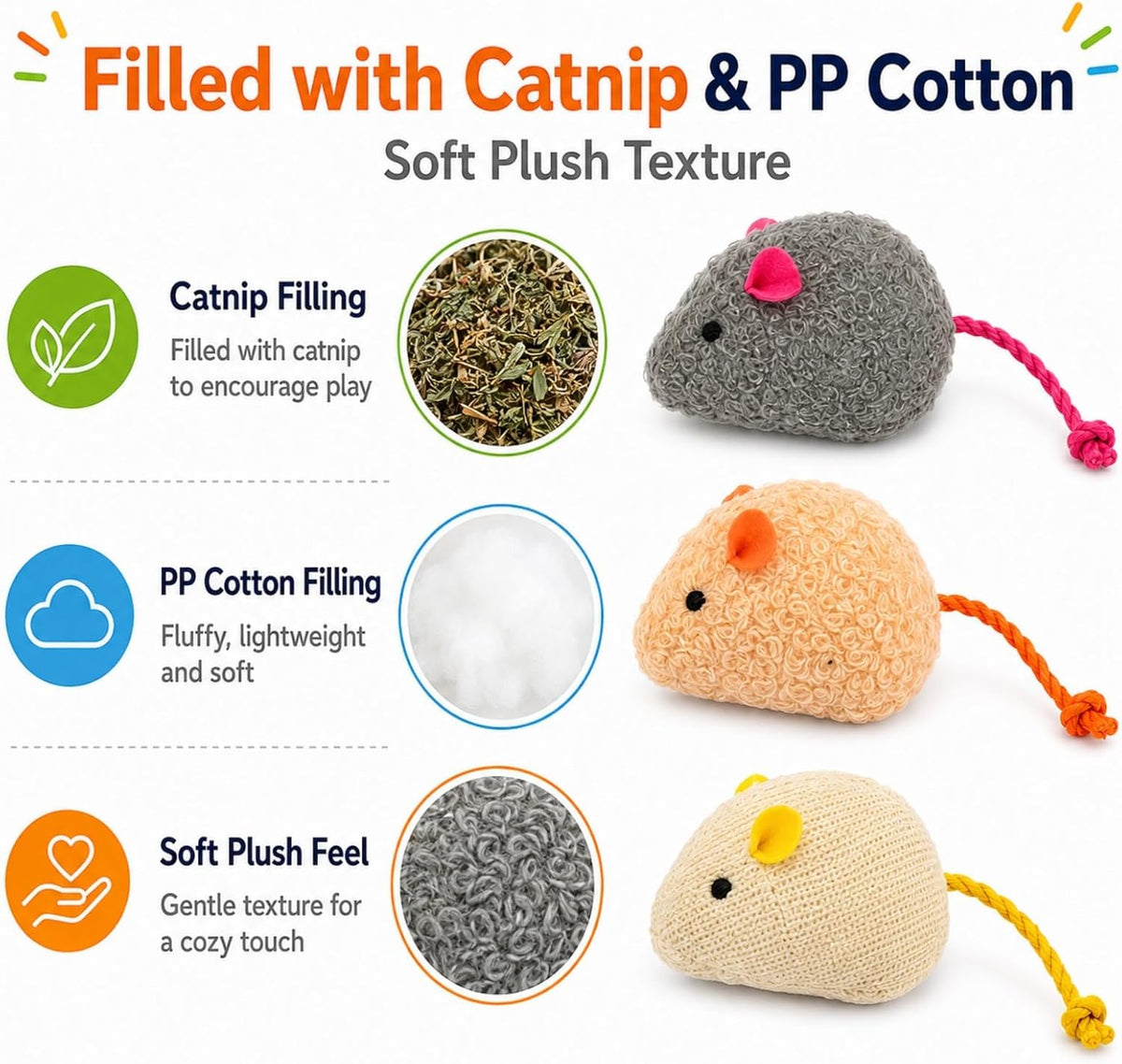 20-Pack Catnip Mouse Toys, Assorted Colors - image 3