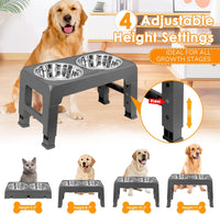 URPOWER Raised Dog Bowls 4 Height Adjustable Elevated Bowl Stand – Essentials for Dogs - Grey - image 2