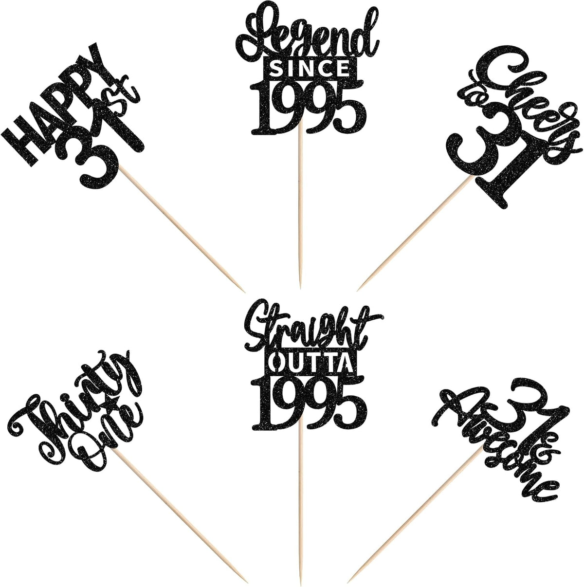 24PCS Black Happy 50th Birthday Cupcake Toppers Fifty Straight Outta - Black / 31st - image 3