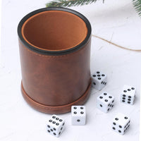 Felt Lined PU Leather Dice Cup Set with 6 Dot Dices – Fun for Kids & Family - Patterned Brown - image 4