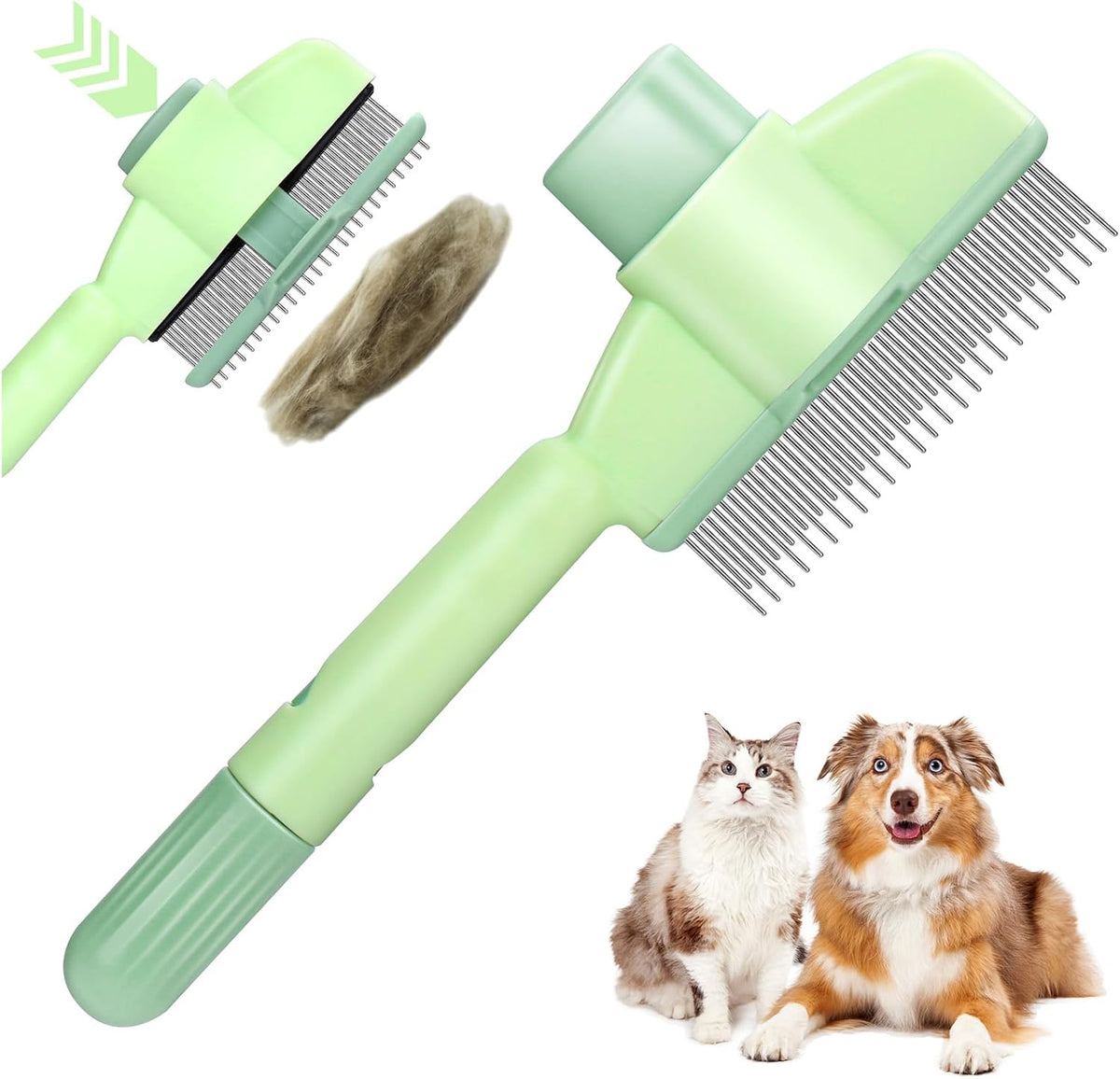 Self cleaning cat comb with one-click hair release button for cats and small dogs