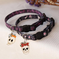 Halloween Cat Collar, Cotton 2 Pack Cat Collar with Bells - Skull / 7-11'' - image 3