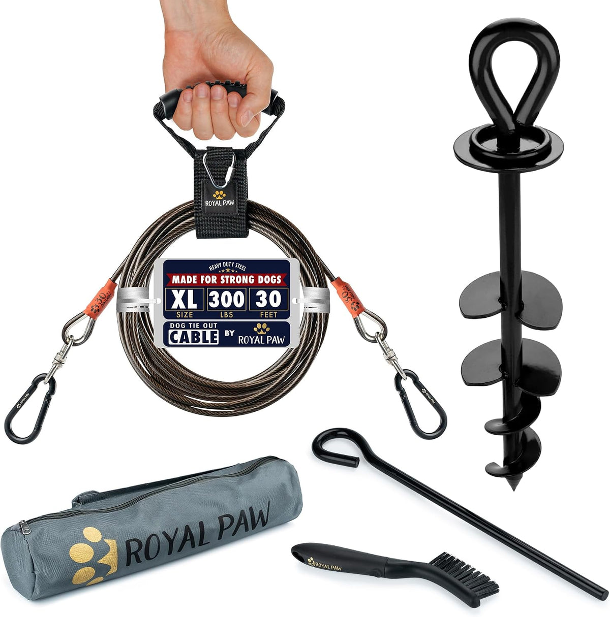 ROYAL PAW 30 ft dog tie out cable and stake in black for large dogs