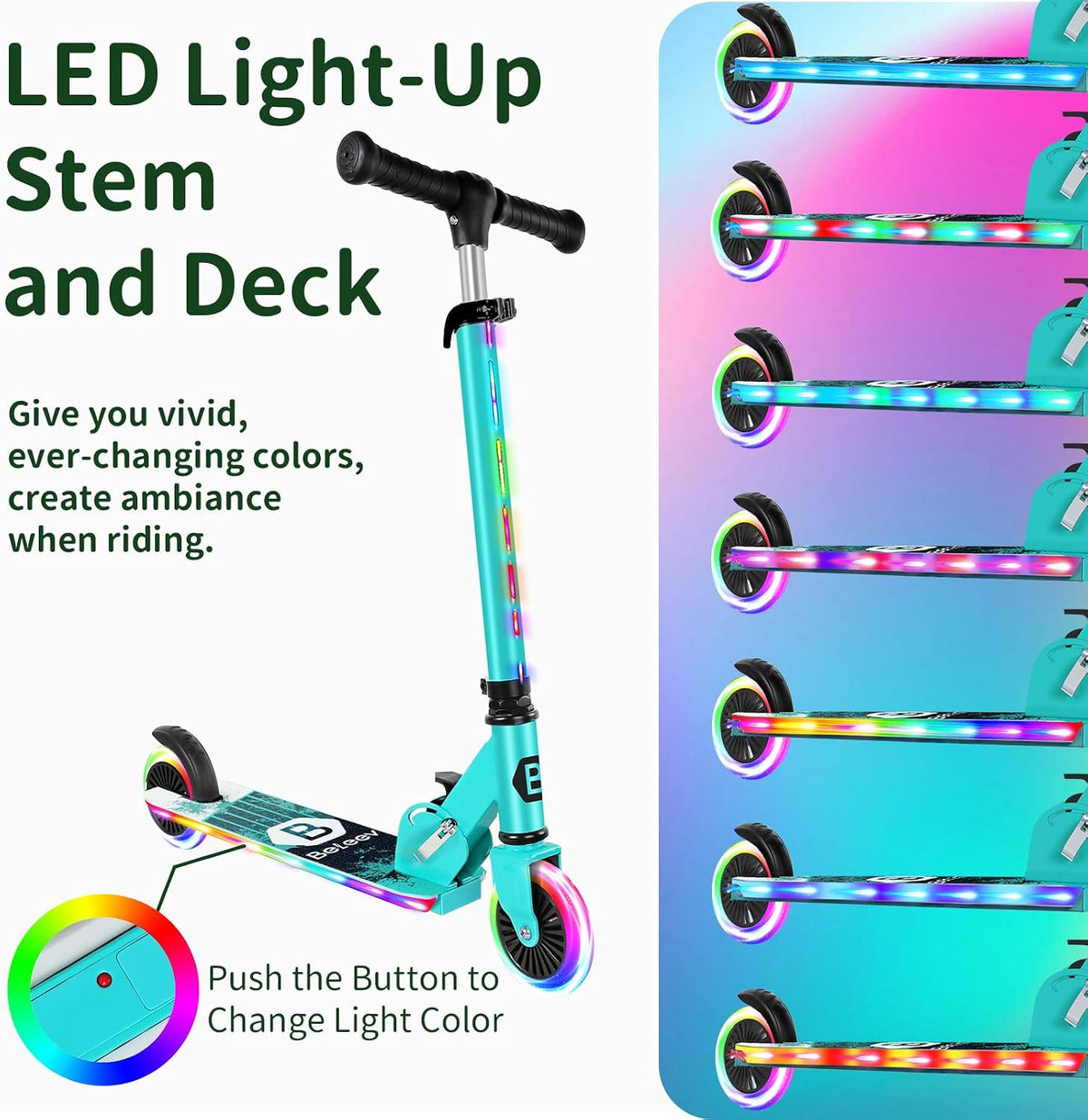 BELEEV V2 Scooters for kids Light-Up Wheels & Stem & Deck - Aqua - image 3