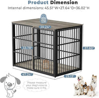 48'' XXL Dog Crate Furniture with 3 Doors, Wooden Crate End Table Heavy Duty Indoor Combination Cage for Medium to Large Dogs, Multiple Units Can be Combined, Grey