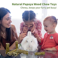 Fhiny Rabbit Chew Toys, 6 PCS 3.9" Natural Papaya Wood Chew Sticks Guinea Pig Treats for Dental Care Bunny Treats for Rabbits Small Pet Molar Snacks for Bunny Guinea Pig Chinchilla Hamster Gerbil